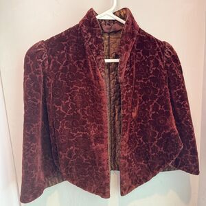 Antique Victorian Embossed Velvet Cape Handsewn 1800s Burgundy Brown S